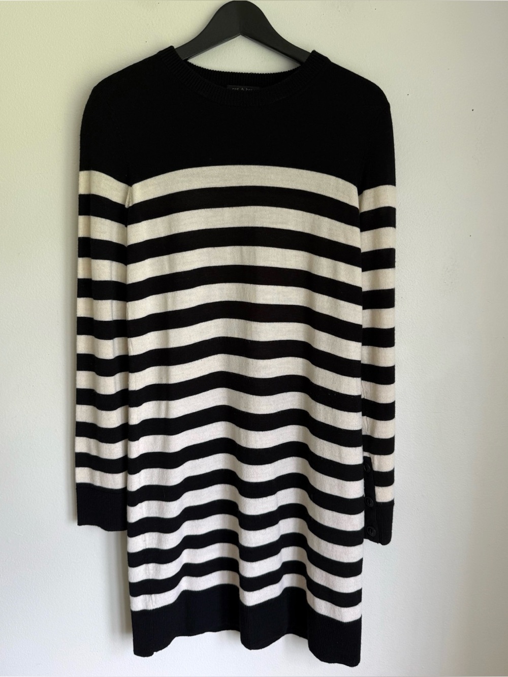 Rag & Bone Taylor Merino Wool Striped Dress in Black and Creamy White - Picture 4 of 8